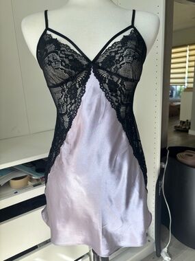 In Bloom Black Lace & Lilac Satin Chemise
